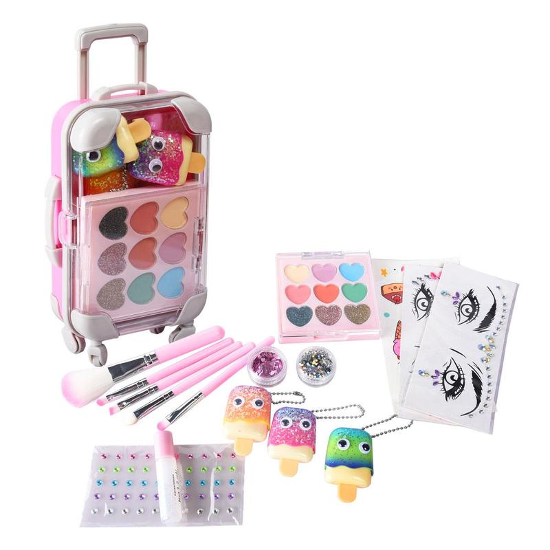 Luggage Box Design Makeup Set, 1 Box 9 Color Eyeshadow Palette with Lash Primer & Brushes & Eyeshadow Sticker & Glitter, Cosmetic Set for Women & Girls