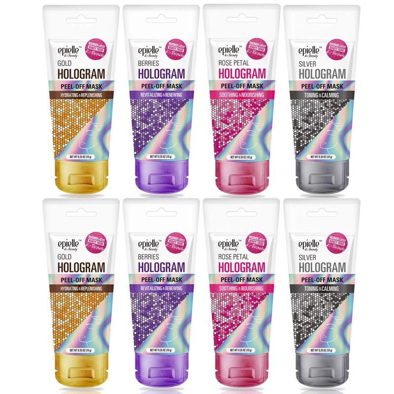 Hologram Glitter Peel Off Face Masks 8 Variety Pack Single-Use Testers | Toning & Calming Gift Set, Spa Gift | Korean Skincare Berry Cherry