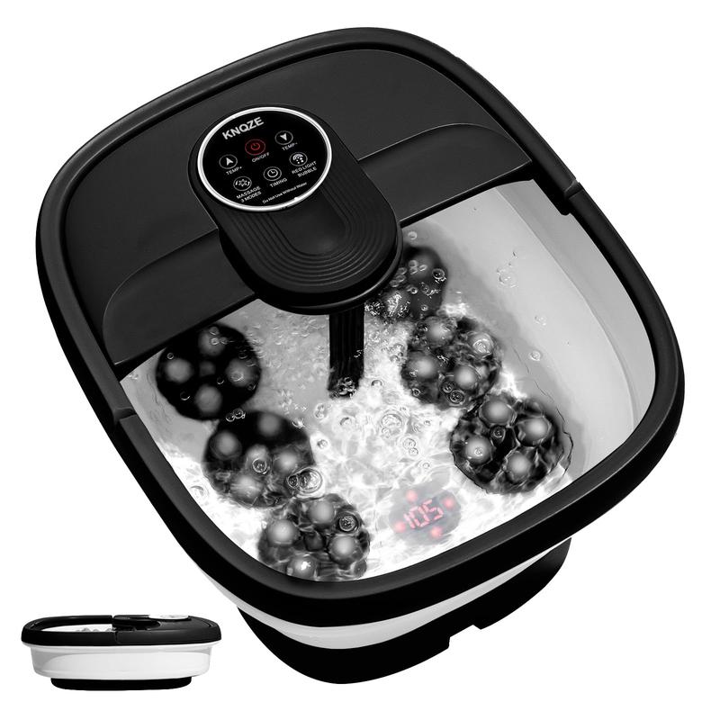 Electric Motorized Foot Spa with Heat, Bubble Massage, Remote Control, 24 Shiatsu Massage Balls for Stress Relief and Pedicure (Black)