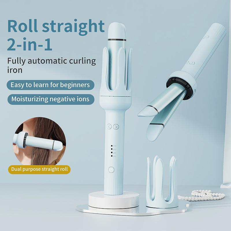 2-in-1 curling iron hair straightening comb, combing curling and straightening functions in one,  Clear Traditional