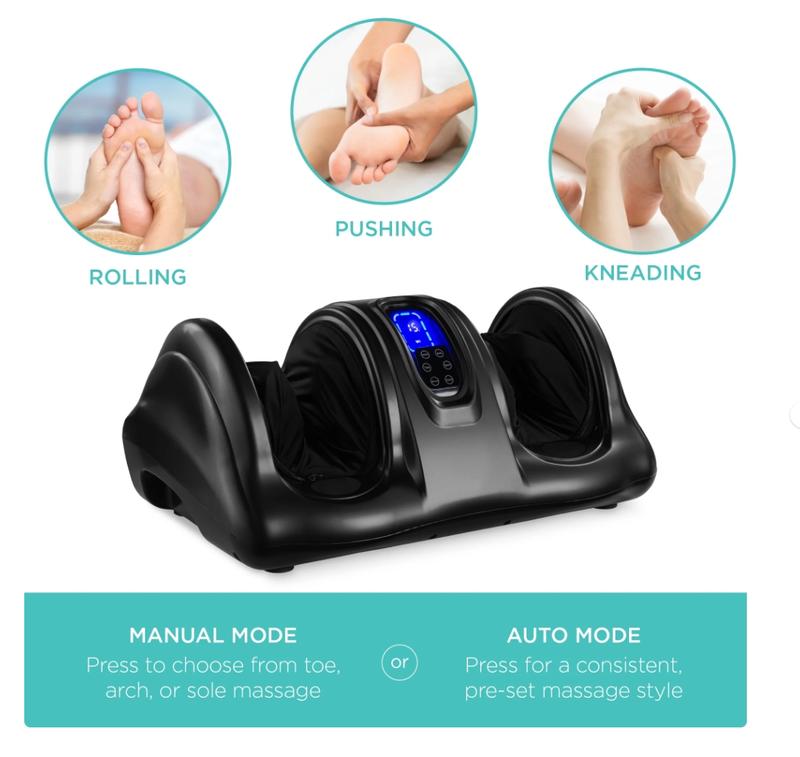 Therapeutic Kneading & Rolling Shiatsu Foot Massager w  High Intensity Rollers, Remote - Black