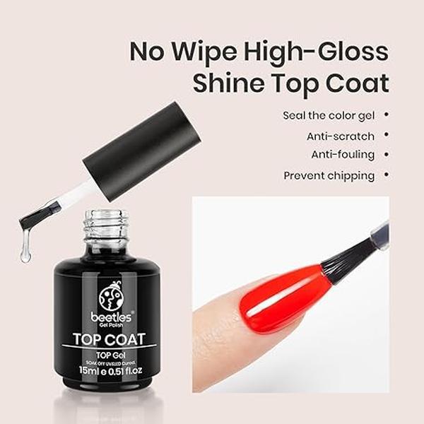 2 Pcs 15ml No Wipe Gel Top Coat and Base Coat Set - Shine Finish and Long Lasting, Soak Off LED Nail Lamp Gel Base Top Coat Finish Nail Art Design Manicure Gifts for Women