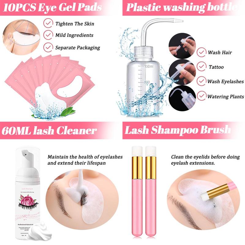 Lash Extension Kit for Beginners Lash Mannequin  with Replaced Eyelids False Eyelashes Practice Eyelash Strips Facial Mister Tweezers Glue USB Fan Professional Set