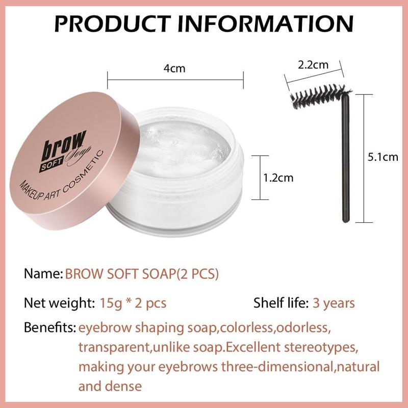 Soap Brows Kit,2Pcs Set Eyebrow Freeze Styling Wax,Waterproof Long-lasting Eyebrows Enhancer Shaping Clear Tint Gel, Eye Brow Makeup Balm Pomade Cosmetics (2pcs 01#)