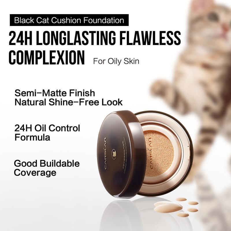 CARSLAN Lasting Air Cushion Cream Face Foundation Makeup, Lightweight, Medium to Full Coverage, Semi-Matte, Long-Lasting Oil Control Finish Foundation, For Oil Skin (Refill Included)