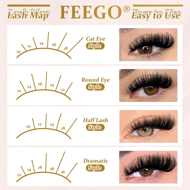 FEEGO False Eyelashes 280Pcs 60D+80D 10-18mm Fluffy Eyelash Set,DIY Eyelash Extension D Curl，Waterproof Bond Seal,Remover,Eyelash Tweezers,Brushes