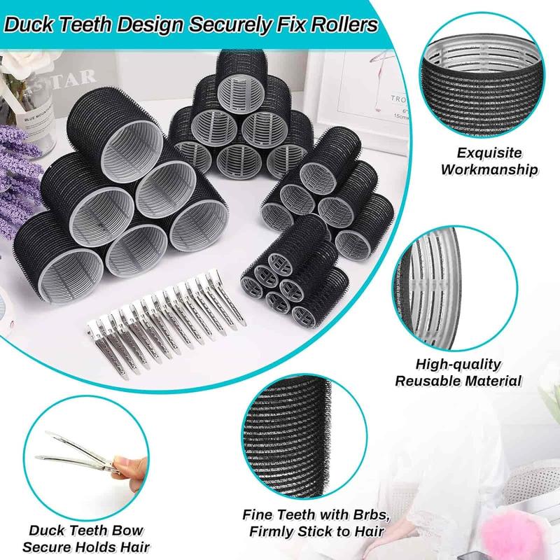 36 Pcs Hair Rollers, Hair Curlers 36 Pcs Set with 24Pcs Hair Curlers 4 Sizes (6 Jumbo Rollers, 6 Large Rollers & 6 Medium Rollers & 6 Small Rollers) and 12 Pcs Hair Clips for Long Medium Short Thick Hair.