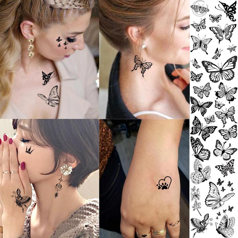 Butterfly & Snake Pattern Makeup Temporary Tattoo Sticker for Music Festival Makeup Decor, 15pcs Waterproof Cosmetic Fake Tattoo Sticker for Women & Girls, Christmas Gift