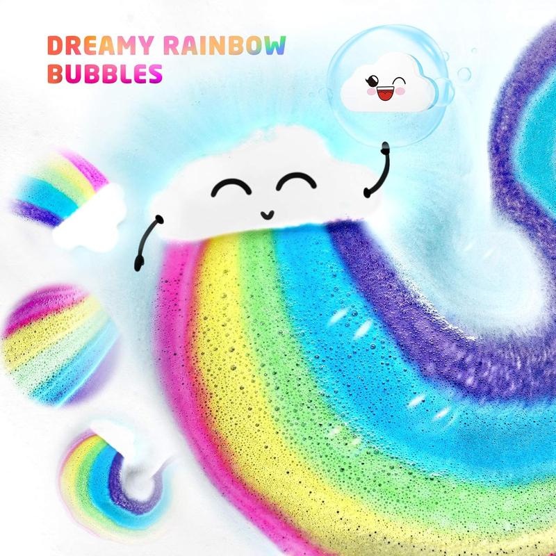 Rainbow Cloud Bath Bomb Gift Set, Bulk Kids Bath Bombs for Toddler Girls Individually Wrapped, Natural Bubble Bath Bombs for Kids Stocking Stuffers Halloween Christmas Birthday Gifts for Kids