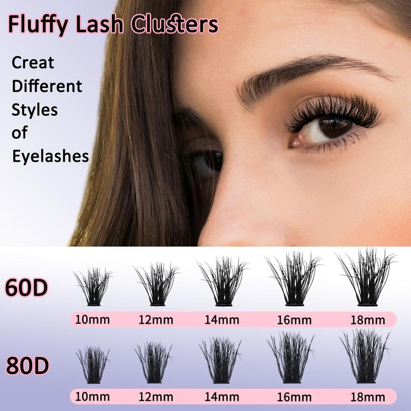 320 Pcs Lashes Cluster 60D+80D 12-18MM Mixed Cluster Lashes 16 Rows Eyelash Extensions Makeup Cosmetic DIY Fluffy D Curl Cluster Eyelashes