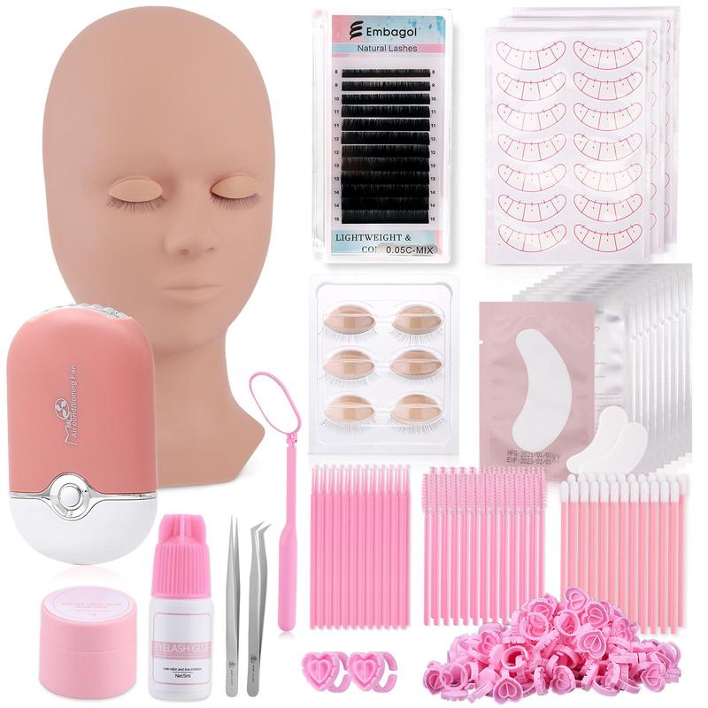 Lash Clusters Kit with Lash Mannequin Head, 1 Set Lash Extension Supplies for Eyelash Extension Practice, Eye Makeup Tool, Christmas Gift, Makeup Set Kit