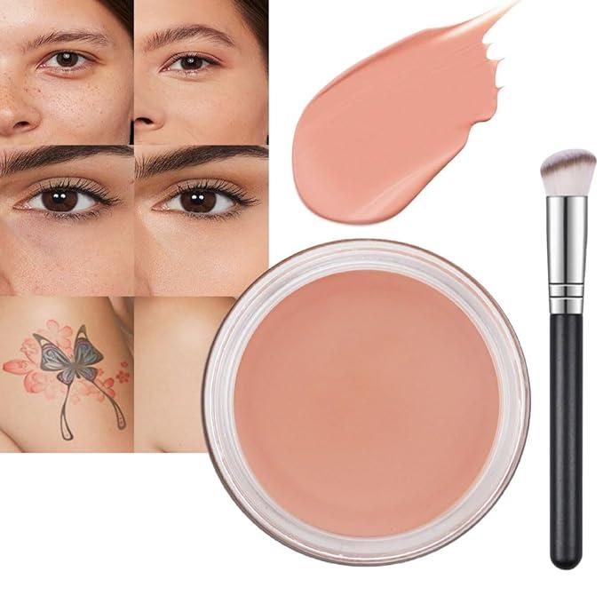 Pot Concealer with Makeup Brush Set,Tattoo Color Correcting Concealer,Full Face Color Correcting Conceal Foundation,Under Eye Concealer Brightener Dark Eye Ring corrector de ojeras