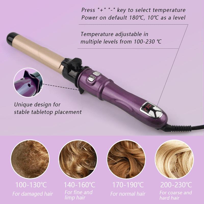 Rotating Curling Iron, 1.1 Inch Multifunctional Hair Curler for Beach Waves, Professional Automatic Hair Styling Tool for All Hair Types, Multi-setting Temperature Waves Curler