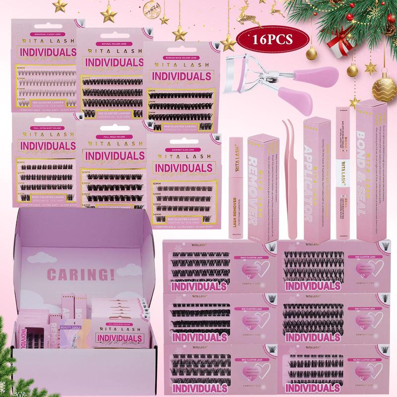 Individual False Eyelashes Kit, 1 Set Mixed Length & Styles Natural Look Eyelash Extensions, Cluster Lash Kit, Self Grafting Curl Eyelashes, Eye Makeup Enhancement, Christmas Gift