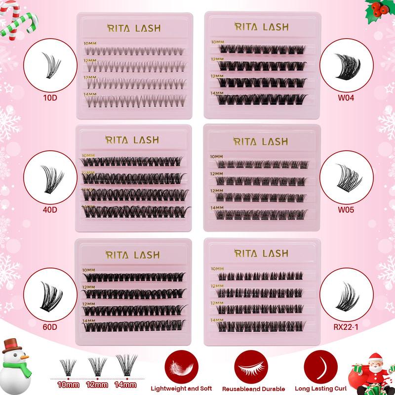 Individual False Eyelashes Kit, 1 Set Mixed Length & Styles Natural Look Eyelash Extensions, Cluster Lash Kit, Self Grafting Curl Eyelashes, Eye Makeup Enhancement, Christmas Gift