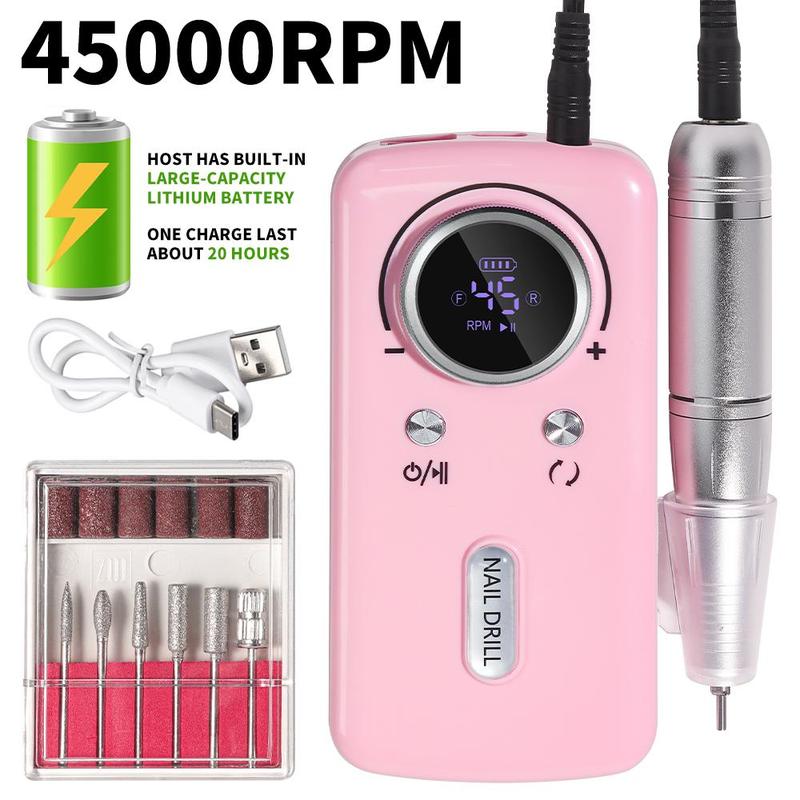 Professional Cordless Nail Drill, 1 Box 45000 RPM Rechargeable Electric Nail File Kit, Portable and Low Noise Nail Drill for Acrylic, Gel Manicure