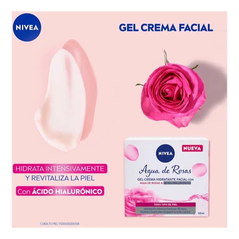 Nivea Agua de Rosas Crema Gel -50ml with Hyloronic acid - Moisturizers for Skin Care - Skincare glow serum