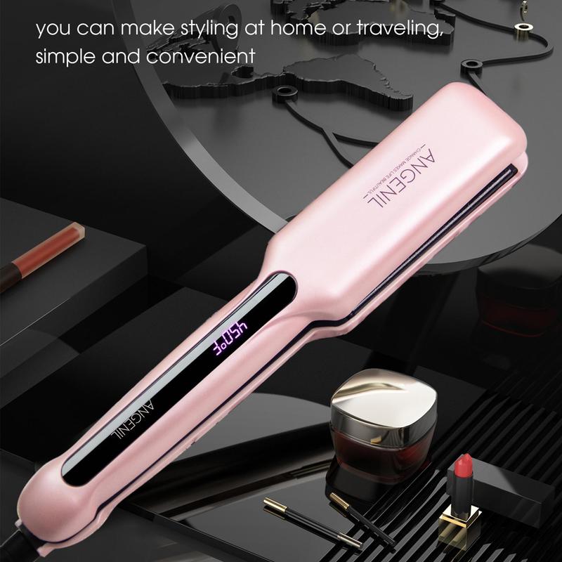 Professional Portable Dual Voltage Ceramic Hair Straightener, 1 Set  Wide Flat Iron for Thick Hair, Fast Straightening Styling Tool