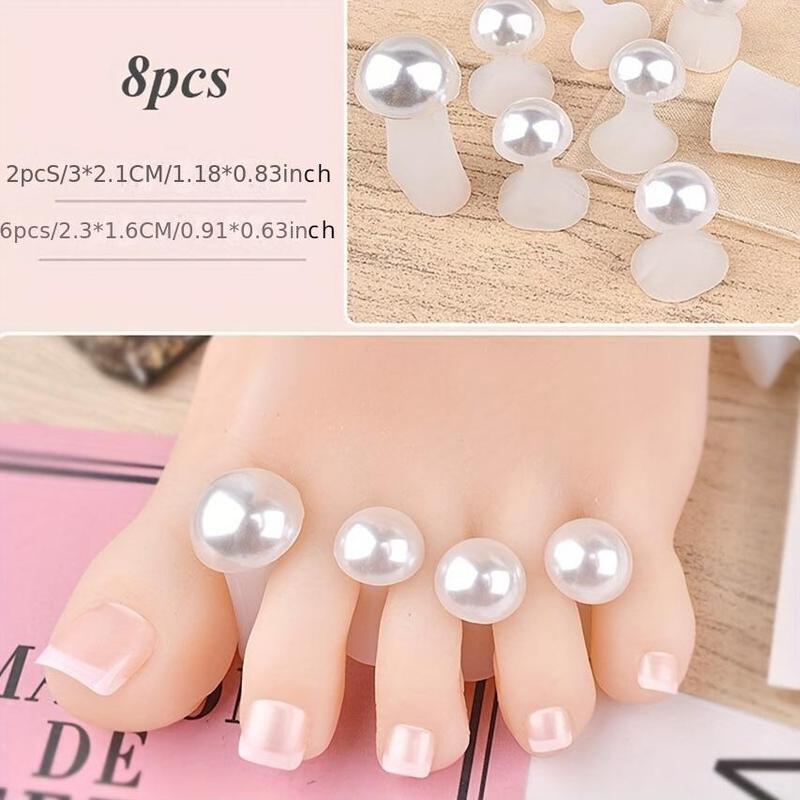 Soft Silicone Toe Nail Separator with Artificial Pearl Decor, 8 Counts set Pedicure Nail Art Tool, Manicure & Pedicure Tool