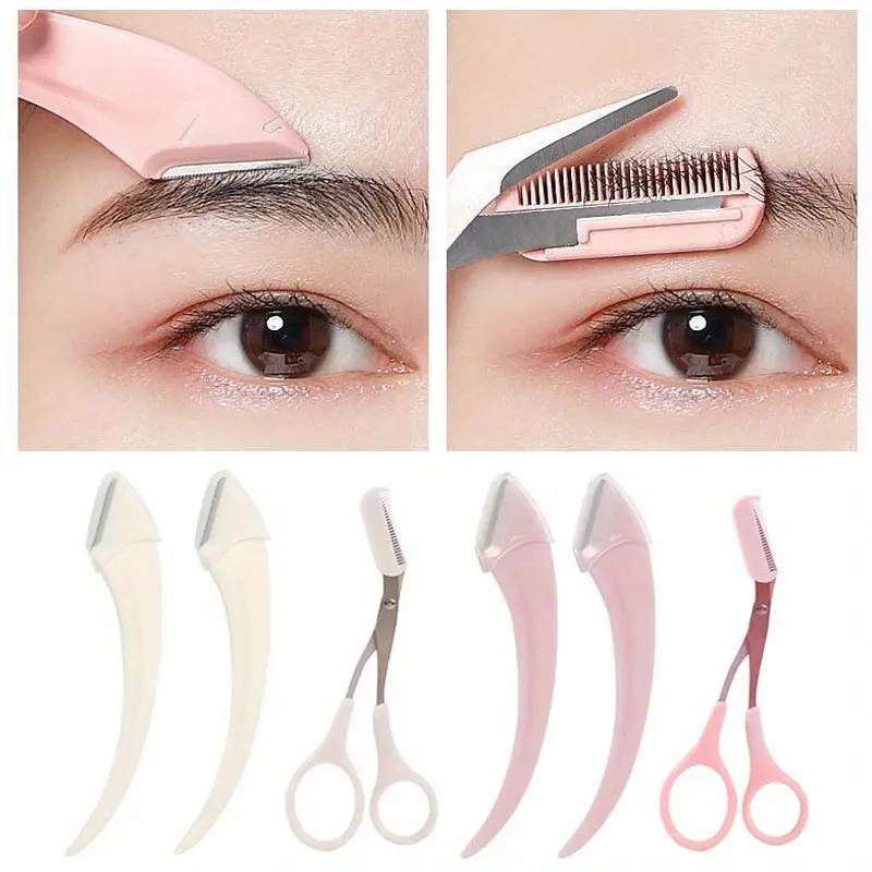 Curved Eyebrow Razor yebrowScissors With Comb Eyebrow TrimmerSet, Stainless Steel, Beauty ToOl ForBeginners, Suitable For Any SkinTypes Hair Removal Accessories ForMen Women