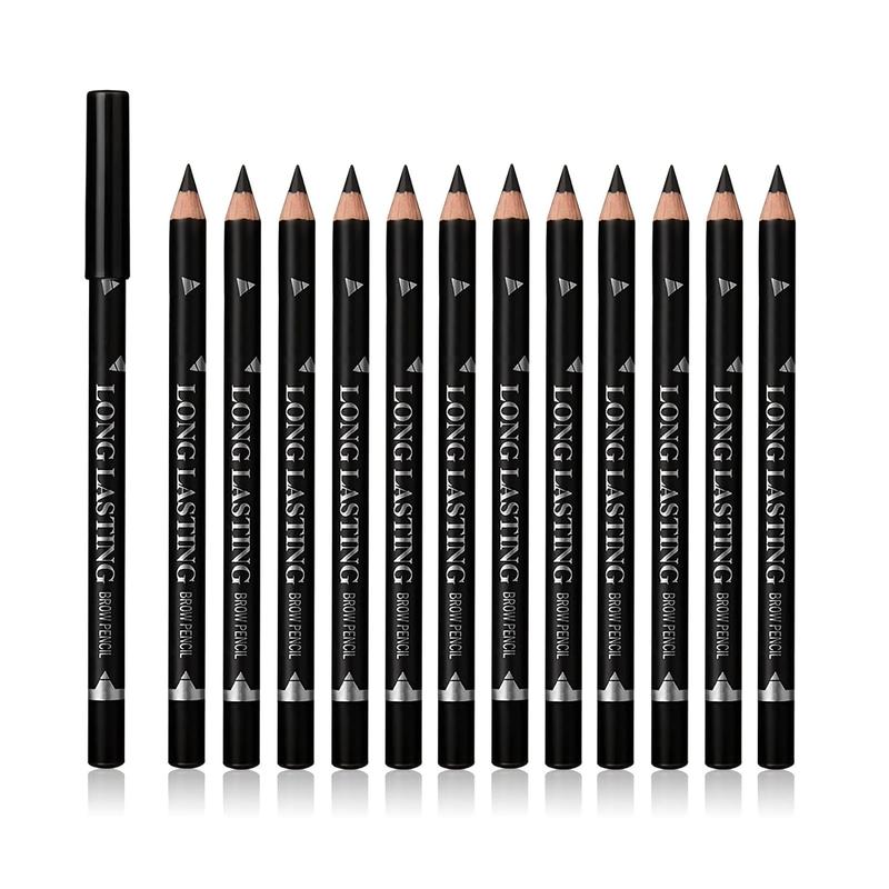 Sumeitang 12 Pcs Black Eyebrow Pencil Eyeliner Set, Waterproof Eye Brow Pencil, Easy to Color, Long Lasting Eye Liner Gel Pen, Women Professional Eye-Makeup Pencil