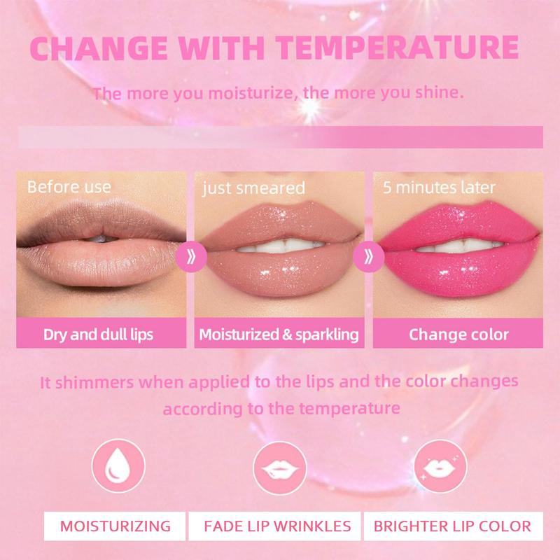 2024 New Boss Up Color Changing Lip Oil PH，Warm Change Glitter Lip Gloss，Upgraded Magic Big Brush Color Changing Lip Oil，Long Lasting Nourishing Lip Glow Oil Non-sticky Primer Lip Tint Crystal Glossy