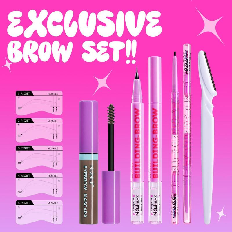 Eyebrow Makeup Set, 1 Set Double-ended Eyebrow Pencil & Eyebrow Gel & Tinted Eyebrow Mascara & Eyebrow Card & Eyebrow Trimmer, Eye Brow Makeup Tool