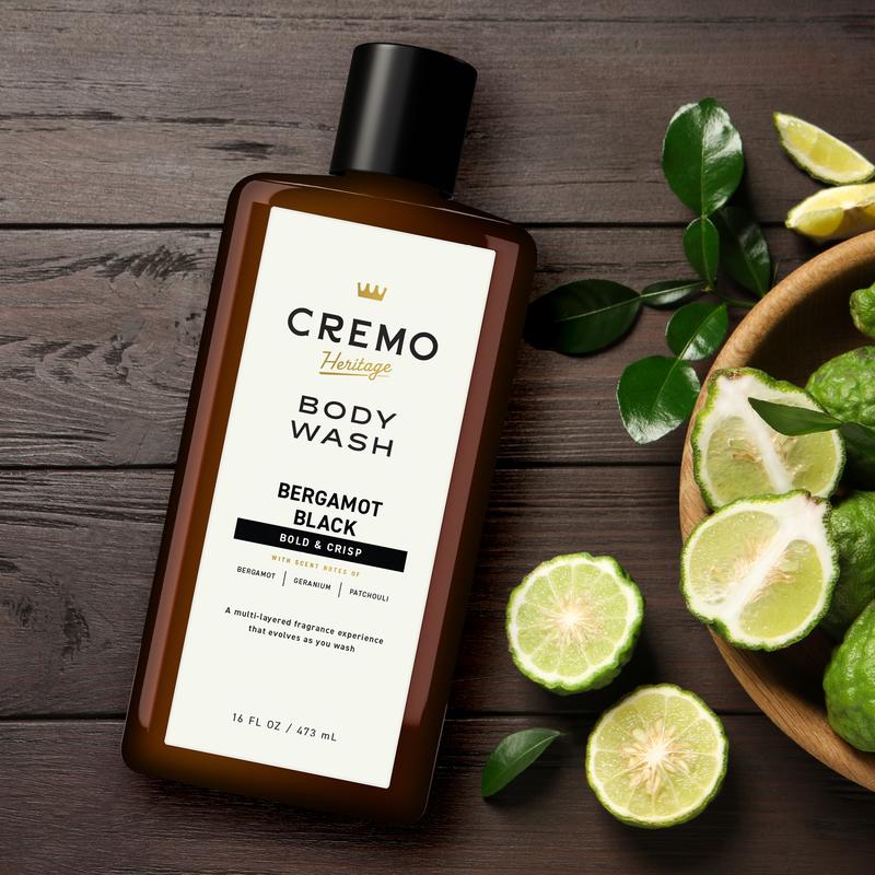 Cremo Mens Body Wash Heritage Black, Bergamot Black Scent, 16 fl oz