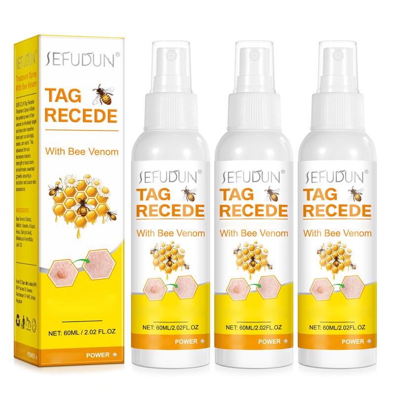 Sefudun 3 PCS Tag Recede Bee Venom, Tag Recede Bee Venom Spray for Women and Men 60ml PCS Skincare Acne Skin Repair