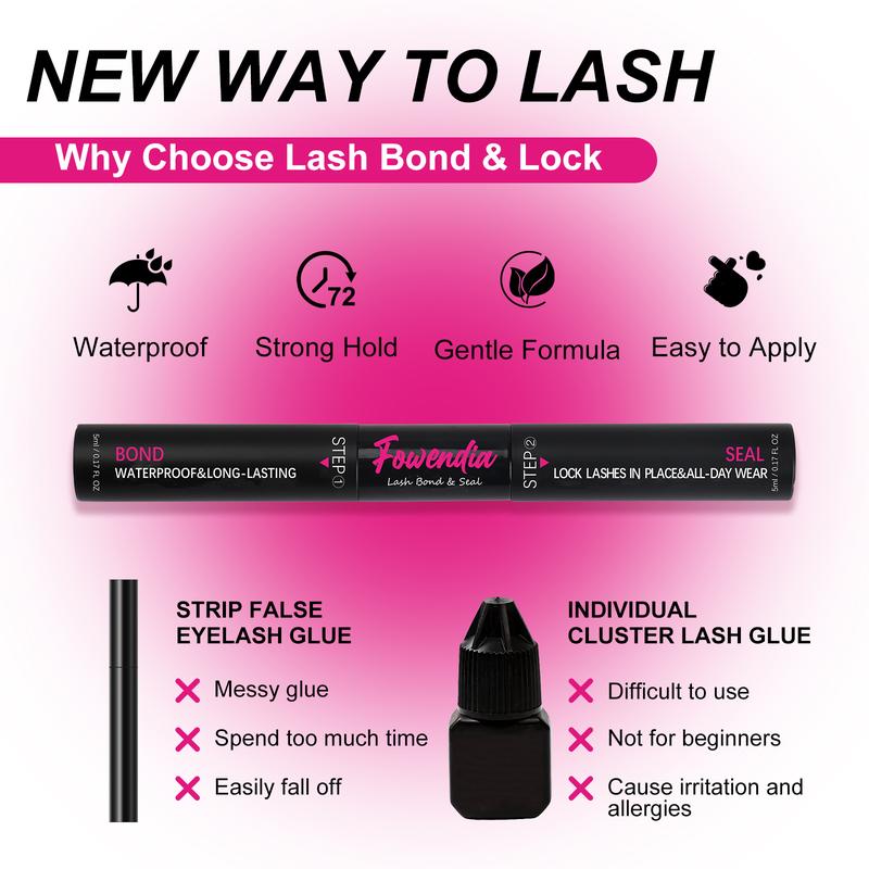 Fowendia Lash Bond and Seal with Glue Remover Kit Beginner Friendly Makeup DlY Lash Extensionat at Home Waterproof and Long Lasting California Sunset Manga 3IN1 Set For Young Girl