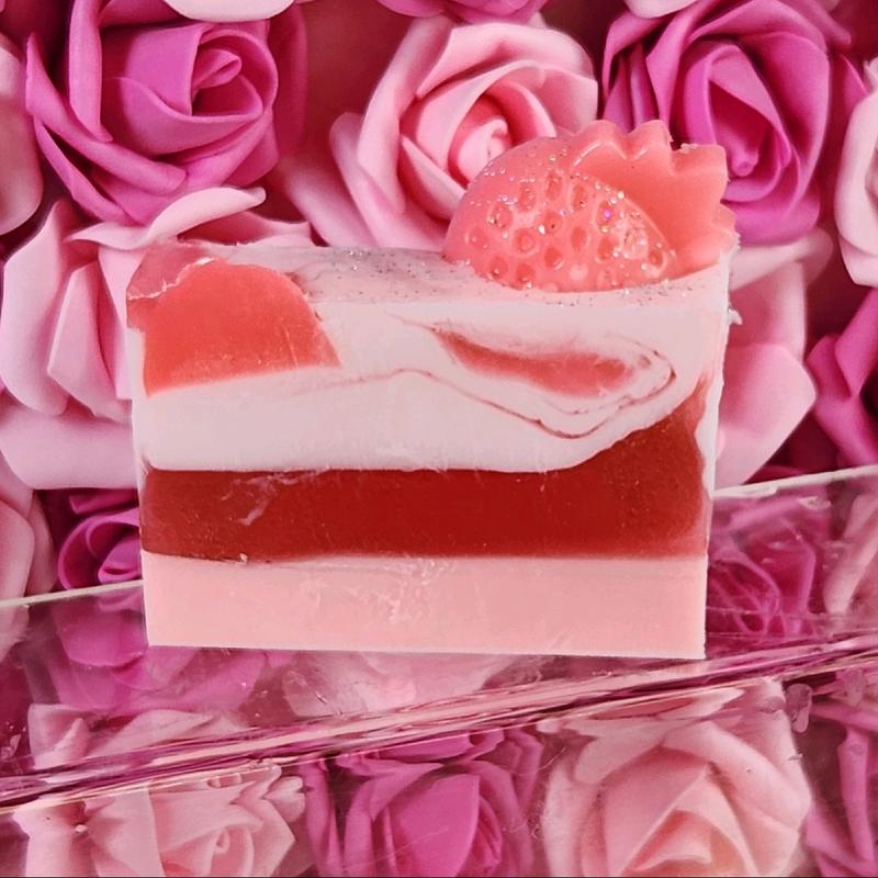 Strawberry Shortcake Handmade All Natural Goat Milk & Shea Butter Soap Makeup Brush Cleaner. Cute Handcrafted Soap. Yoni Soap Bar kitty