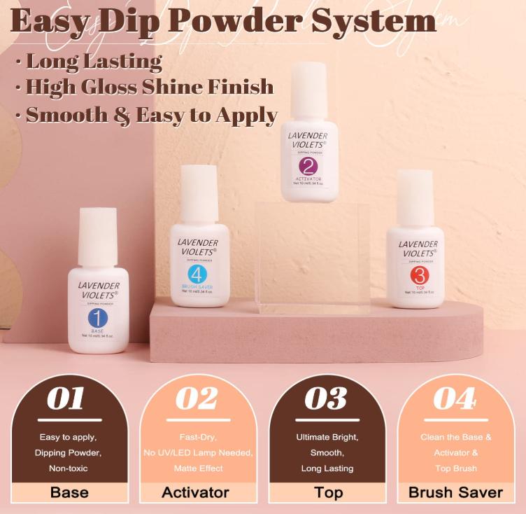 Lavender Violets 22 Pcs Dip Powder Nail Kit Starter - 16 Colors Nude Pinkish Brown Skin Tone Dipping Powder Liquid Set with Base Top Coat, Activator, Brush Saver, Nail Buffer and Powder Brush M960B