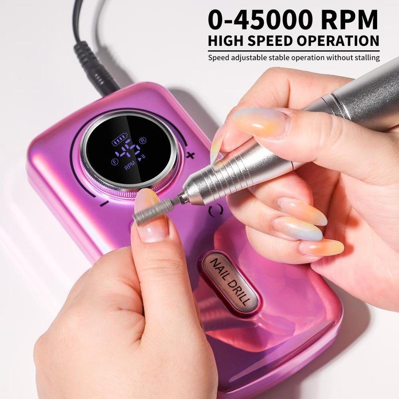 Professional Cordless Nail Drill, 1 Box 45000 RPM Rechargeable Electric Nail File Kit, Portable and Low Noise Nail Drill for Acrylic, Gel Manicure