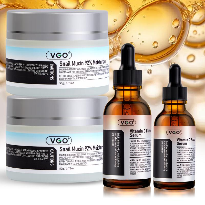 VGO Radiant Boost Repair Set – Vitamin C Serum & 92% Snail Essence Moisturizer for Hydration, Skin Radiance & Anti-Aging VC essece hydrating set facial care skin care products for men and women