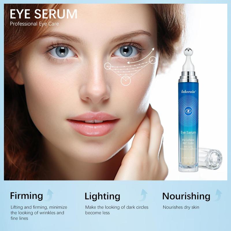 Lakerain Eye Serum for Summer Gift, 1 Count 2 Counts Under Eye Roller Cream for Dark Circles and Puffiness, Eye Treatment Serum with 360° Massage Ball, Suitable for Under Eye Dark Circles