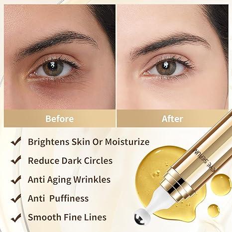 Eye Serum 5% Caffeine,Under Eye Cream for Dark Circles & Puffiness Eve Care Eye Roller Serum with 360°Massage Ball Reduce Eye Bags Wrinkles & Fine Lines 20ML