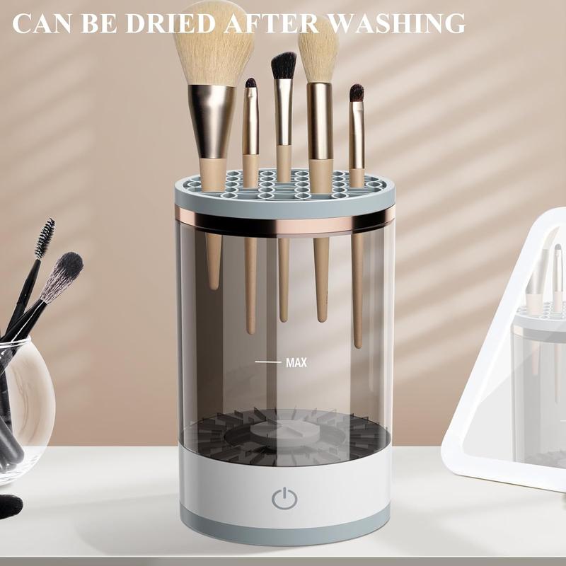 Electric Makeup Brush Cleaner, Cosmetic Brush Cleaner, Upgraded Electric Makeup Brush Cleaner with Brush Clean Mat, Automatic Spinning Makeup Brush Cleaner for All Size Makeup Brush (white)