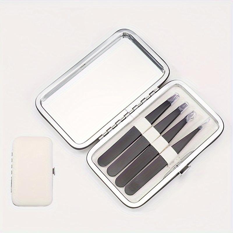 Makeup Mirror with Tweezer Kit, 4 Counts set Portable Eyebrow Shaping Tool, Portable Mirror Set for Travel & Home