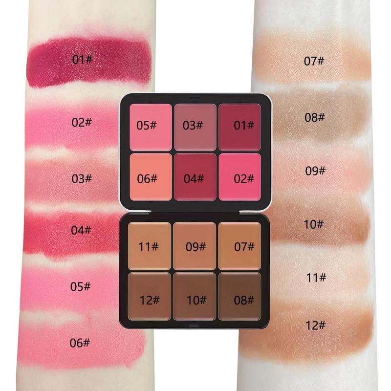 6 Color Cosmetic Concealer & 6 Color Blush Palette, Long Lasting Makeup Palette, Tinted Facial Contouring Makeup Products, Summer Gift, Girly Room Accessories Makeup