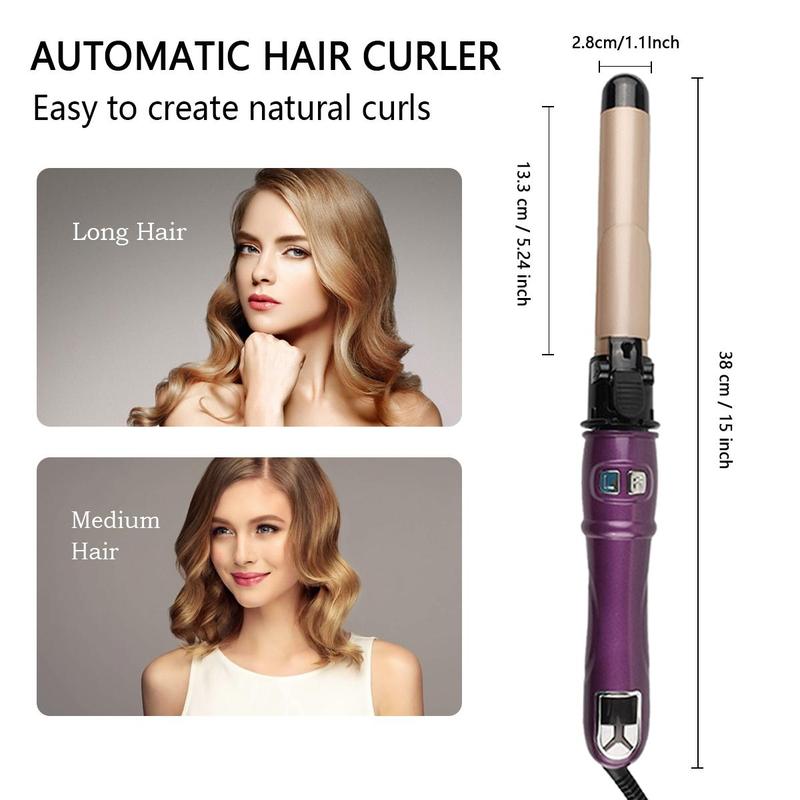 Rotating Curling Iron, 1.1 Inch Multifunctional Hair Curler for Beach Waves, Professional Automatic Hair Styling Tool for All Hair Types, Multi-setting Temperature Waves Curler