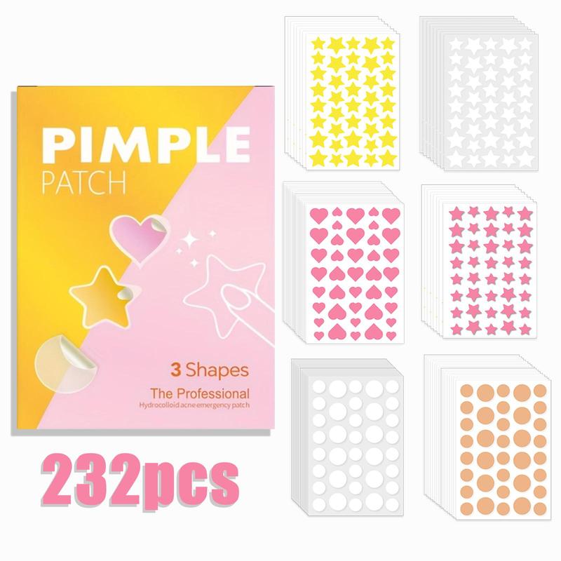 Star & Heart & Round Shaped Acne Patches, 232pcs set Hydrocolloid Acne Cover Patches, Facial Skin Care Products for Women & Men