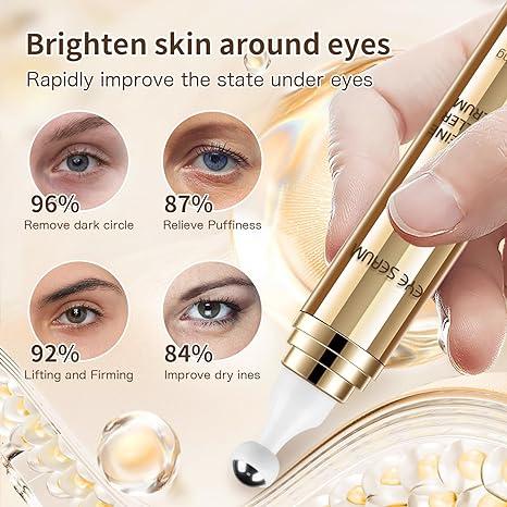 Eye Serum 5% Caffeine,Under Eye Cream for Dark Circles & Puffiness Eve Care Eye Roller Serum with 360°Massage Ball Reduce Eye Bags Wrinkles & Fine Lines 20ML