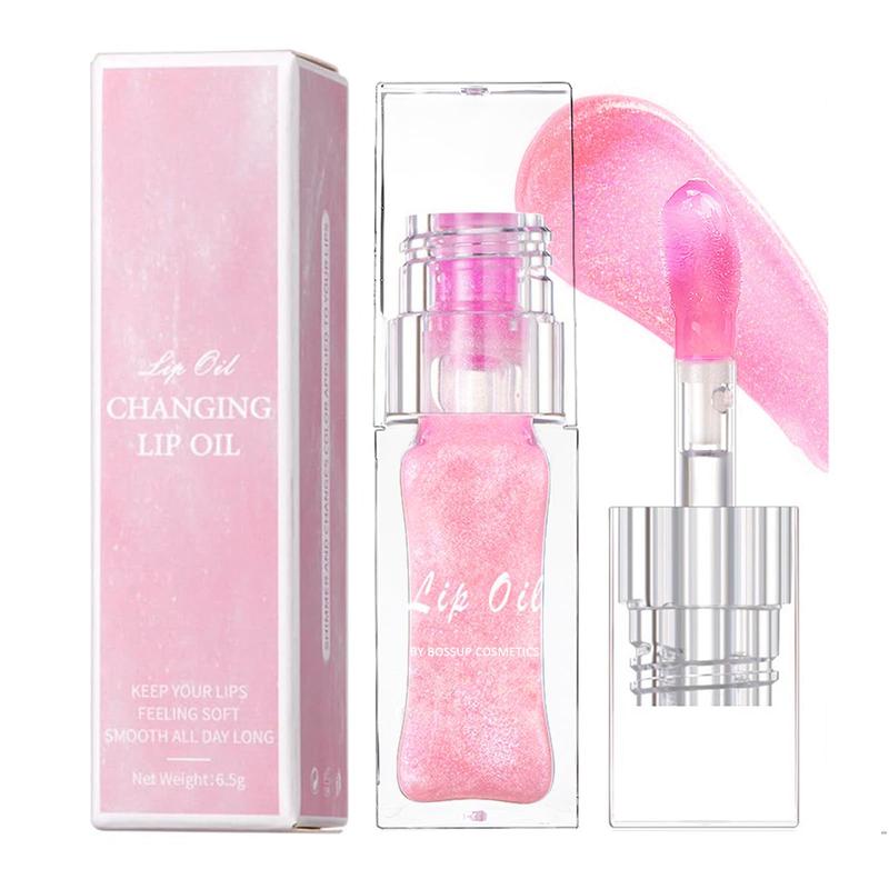 2024 New Boss Up Color Changing Lip Oil PH，Warm Change Glitter Lip Gloss，Upgraded Magic Big Brush Color Changing Lip Oil，Long Lasting Nourishing Lip Glow Oil Non-sticky Primer Lip Tint Crystal Glossy