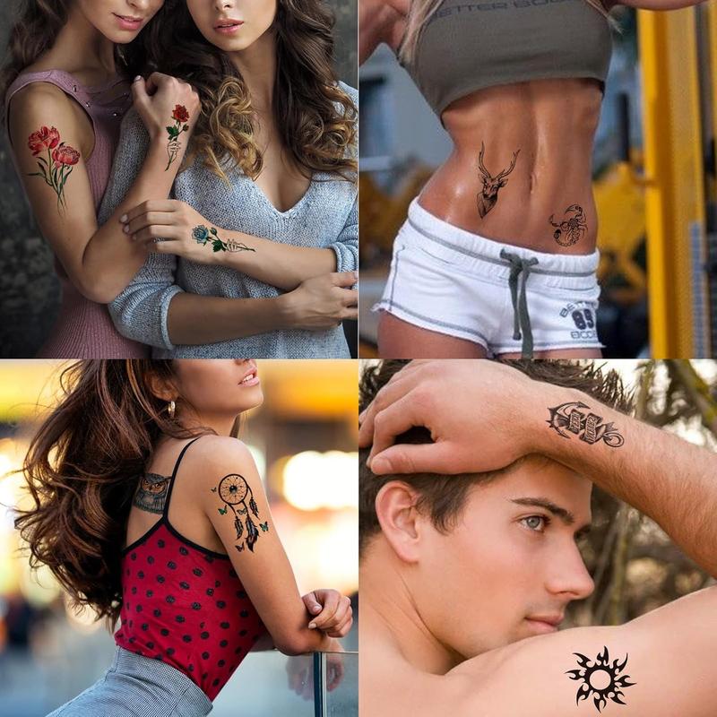 80 Sheets Temporary Tattoos Stickers, Fake Body Arm Chest Shoulder Tattoos for Men and Women,  Temporary Tattoos Black Fake Skull Skeleton Tattoos for Cosplay tattoo sticker fake  tattoos sheet temporary