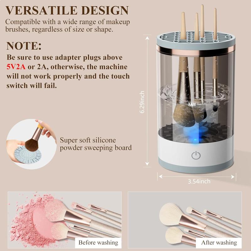 Electric Makeup Brush Cleaner, Cosmetic Brush Cleaner, Upgraded Electric Makeup Brush Cleaner with Brush Clean Mat, Automatic Spinning Makeup Brush Cleaner for All Size Makeup Brush (white)