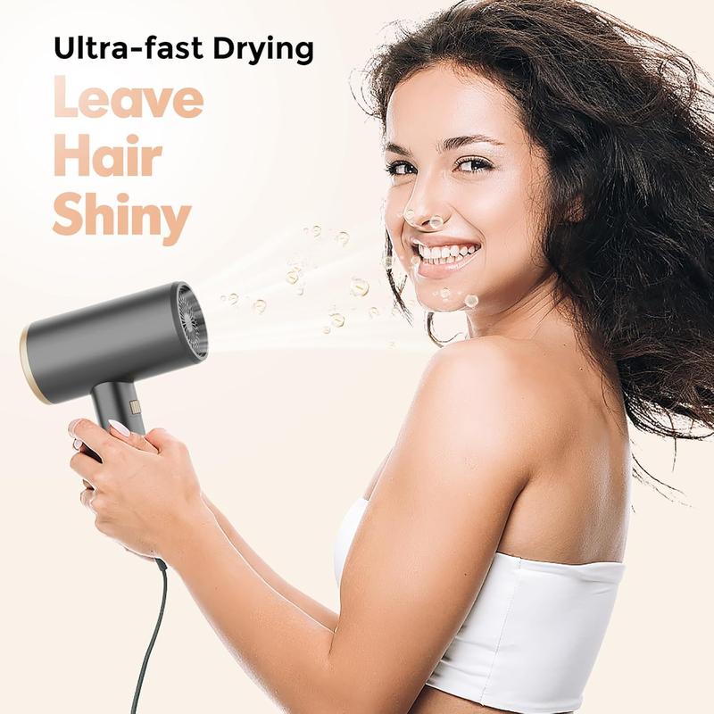 Professional Hair Dryer Ionic Blow Dryer with Diffuser and Nozzle, 1600 Watt Negative Ions Salon Light Hairdryer for Man Women Black