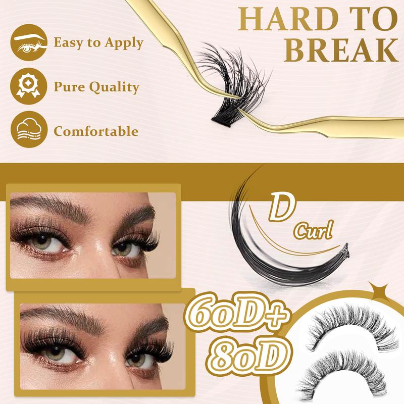 FEEGO False Eyelashes 280Pcs 60D+80D 10-18mm Fluffy Eyelash Set,DIY Eyelash Extension D Curl，Waterproof Bond Seal,Remover,Eyelash Tweezers,Brushes