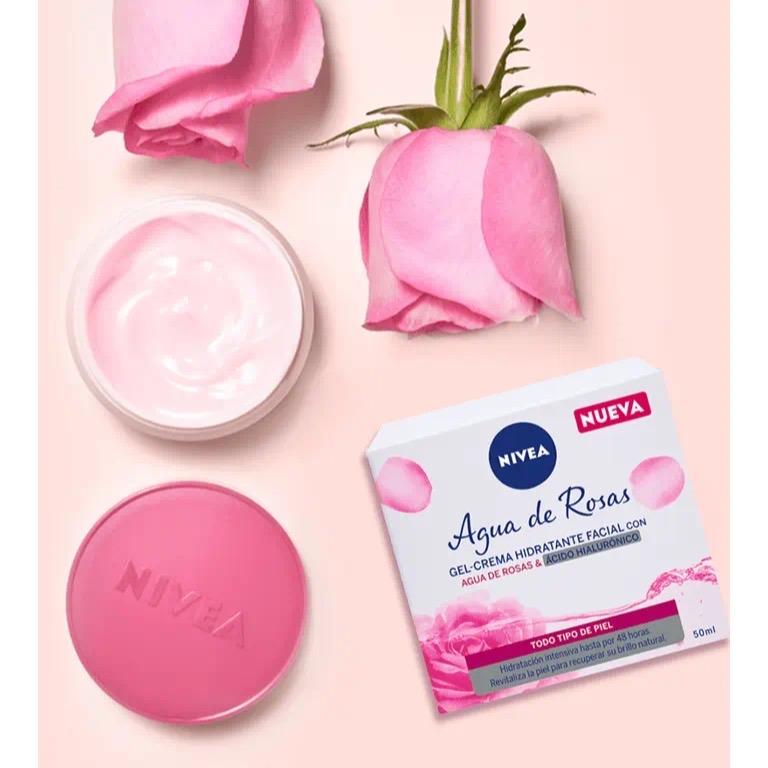 Nivea Agua de Rosas Crema Gel -50ml with Hyloronic acid - Moisturizers for Skin Care - Skincare glow serum