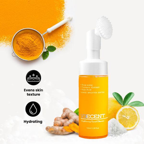 Daily Gentle Turmeric Kojic Acid Facial Cleanser Kit with Cleansing Pads and Brightening Serum