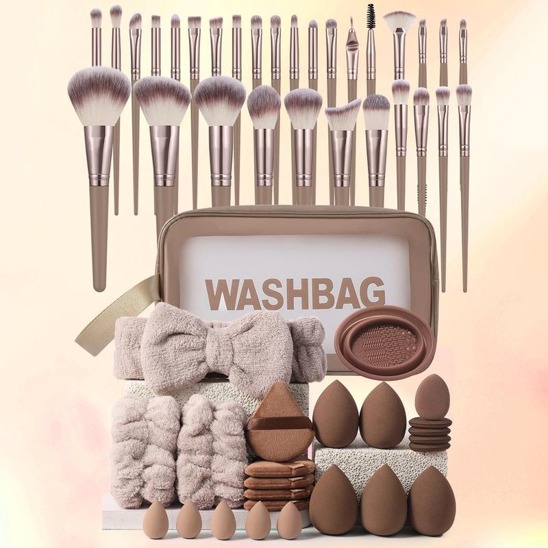 Professional Makeup Tool Set, 55pcs set Makeup Brush & Sponge & Finger Powder Puff & Brush Cleaning Bowl & Makeup Bag & Triangle Powder Puff, Christmas Gift